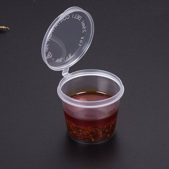 8 Disposable Dip Sauce 1 Oz (30 ML) Attached Lid (Pack of 50 Pc) - Image 1